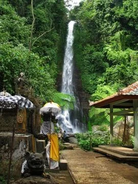 Bali: impressive gitgit waterfalls, surrounded by beautiful wild nature. near Stock Photos