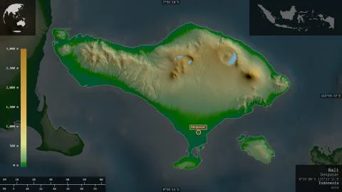 Bali, Indonesia. Colored shader data with lakes and rivers Stock Illustration