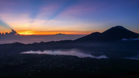 Bali, Indonesia, Time Lapse View of Sunrise from Mount Batur Stock Footage 109087364