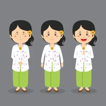 Bali Indonesian Character with Various Expression Stock Illustration