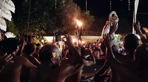 Bali Kecak Dance Performance with Monkey god Hanuman Stock Footage 65571953