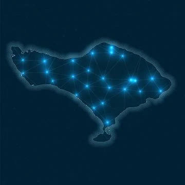 Bali network map. Abstract geometric map of the island. Digital connections.. イラスト素材