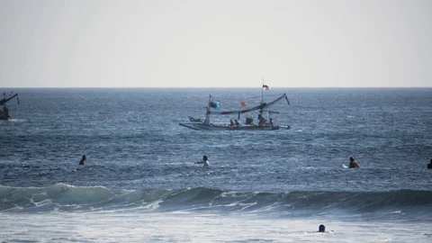 Bali Ocean Wave Boat View Slowmotion 4k Stock Footage 103182452