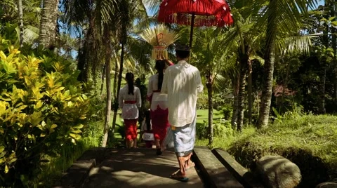 Bali procession between palm trees 動画素材 65749742