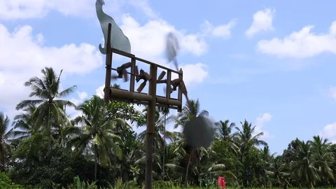 Bali Rice Field Wind Chime Scare Crow  스톡 동영상 100791380