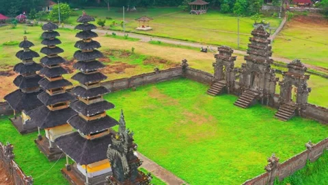 Bali temple on background scenery volcanic lake Bali, Indonesia 4K Stock Footage 297284355