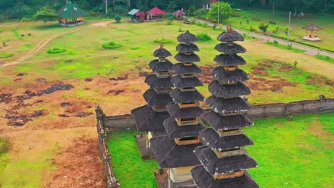 Bali temple on background scenery volcanic lake Bali, Indonesia 4K Stock Footage 297285183
