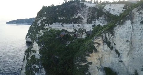 Bali Treehouse on the Edge of a Cliff Drone Shot Stock Footage 106787002