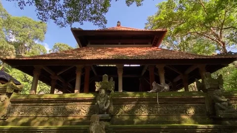 Balines temple and two monkeys Stock Footage 156368276