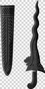 Balinese Ceremonial Kris Vector with Gold Blade Motifs and Spiritual Symbolism Stock Illustration
