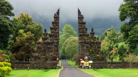 Balinese Handara Gate Time Lapse with Low Floating Clouds over Bedugul, Bali Stock Footage 194534730
