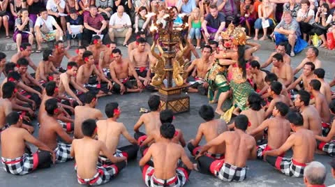 Balinese Kecak dance also known as Ramayana Monkey Chant, Bali Stock Footage