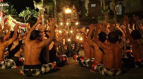 Balinese Kecak Dance (Monkey Chant) Performance in Ubud, Bali, Indonesia - Sound Video stock 47221703