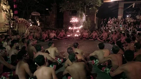 Balinese kecak fire dance performance at night Stock Footage 340846865