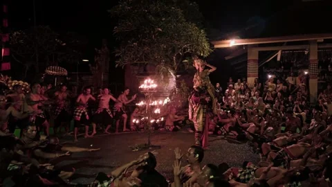 Balinese kecak fire dance performance at night Stock Footage 340846923