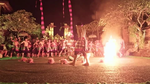 Balinese kecak fire dance performance at night Stock Footage 340847013
