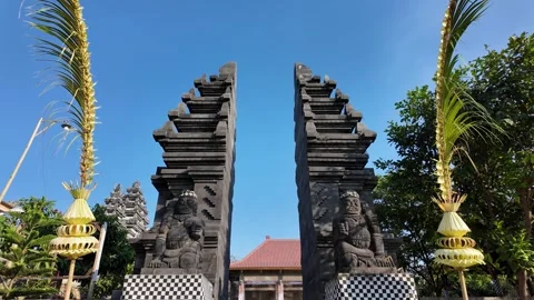 Balinese Temple Split Gate Stone Guardian Statues Stock Footage 345158424