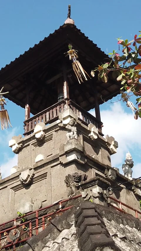 Balinese Temple Tower Low Angle Architecture in Bali Indonesia Vertical Travel Видео 336665146