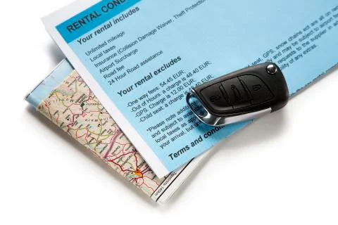 Balkan road map 2012 and car key Stock Photos