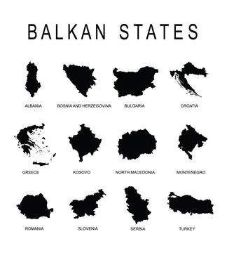 Balkan territory states map vector silhouette illustration isolated Stockillustratie