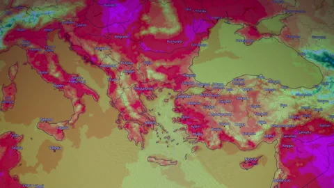 Balkans Weather Data Visualization Greece Turkey Extreme heat wave temperature 스톡 동영상 337972933