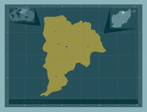 Balkh, Afghanistan. Solid color shape. Locations of major cities of the regio 스톡 일러스트