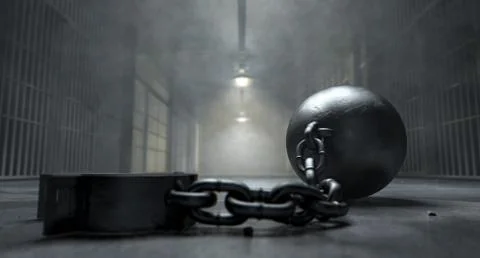 Ball and chain in prison Stock Illustration