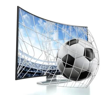 Ball and net going out of curved TV with OLED screen Stock Illustration
