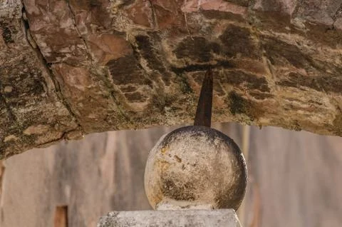 Ball and peak at passage in an old town Stock Photos