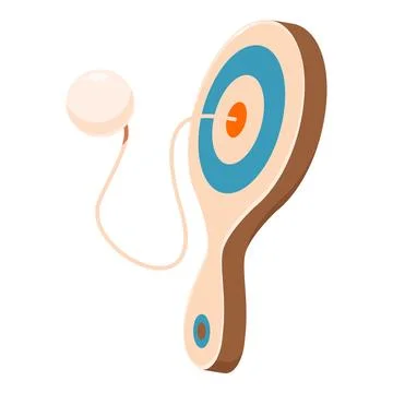 Ball attached with string to paddle on white background Stock Illustration