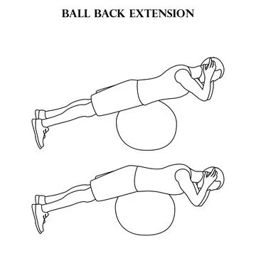 Ball back extension exercise strength workout vector illustration outline Stock Illustration