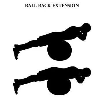 Ball back extension exercise strength workout vector illustration silhouette Stock Illustration