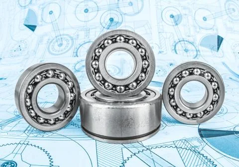 Ball bearings on technical drawing Foto stock