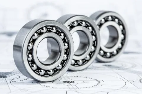 Ball bearings on technical drawing Foto stock