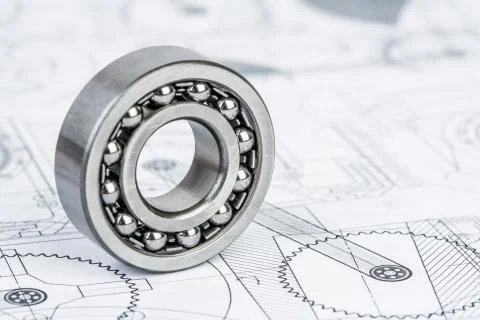 Ball bearings on technical drawing Foto stock