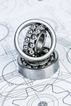 Ball bearings on technical drawing Foto stock