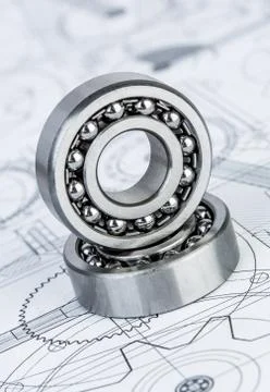 Ball bearings on technical drawing Foto stock