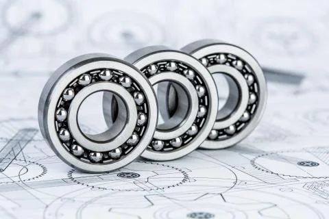 Ball bearings on technical drawing Foto stock