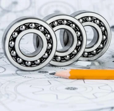 Ball bearings on technical drawing Foto stock