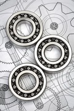 Ball bearings on technical drawing Foto stock