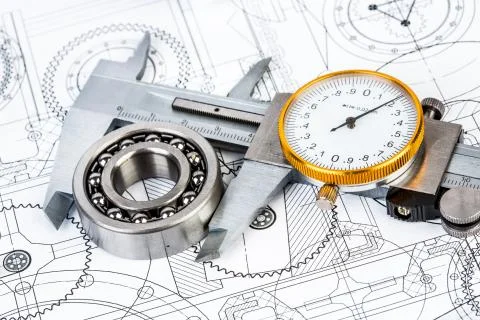 Ball bearings on technical drawing Stock Photos