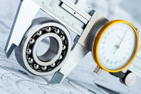 Ball bearings on technical drawing Stock Photos