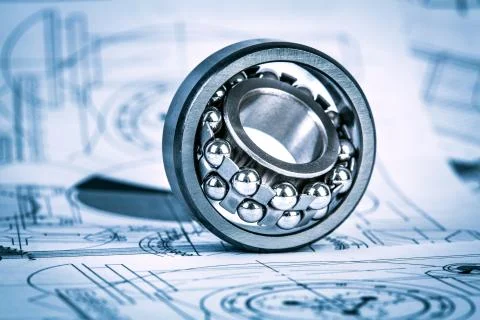 Ball bearings on technical drawing Foto stock
