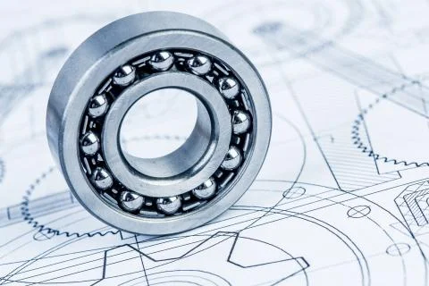 Ball bearings on technical drawing Foto stock