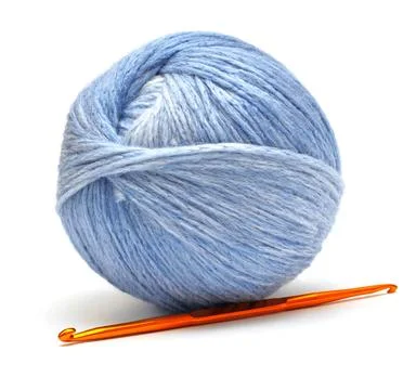 Ball with blue thread for sewing with hook isolated on white background Stock-Fotos