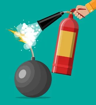 Ball bomb to explode and hand with extinguisher Stockillustratie