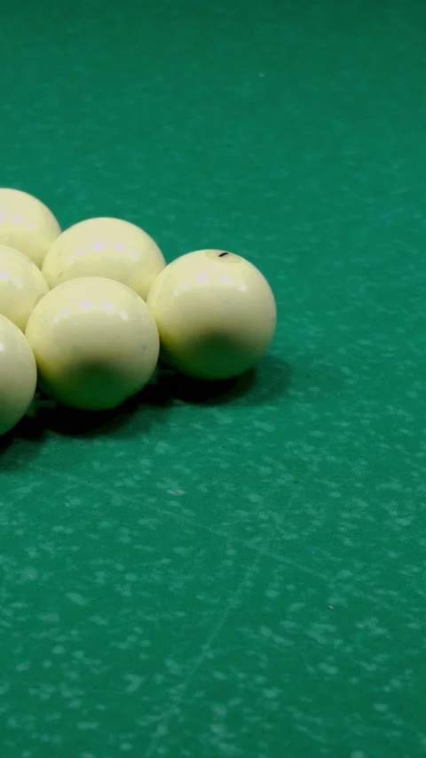 Ball break the triangle pyramid billiard balls on billiard table and getting to Stock Footage 159051512