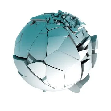 Ball broken concept 3d ball broken into pieces isolated over white Copyrig... Stock Photos