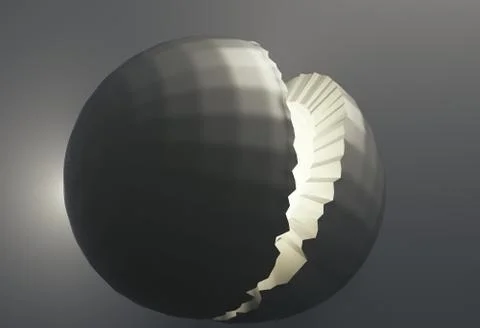 Ball broken into pieces with light inside 3d illustration Stock Illustration