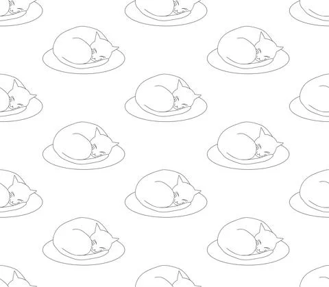 Ball Cat Sleeping on Bed on White Background Stock Illustration